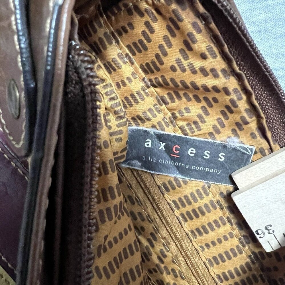 VTG Axcess Satchel Bag Rainbow Earth Tones Patchwork Boho PVC Crossbody Vegan - Picture 12 of 12